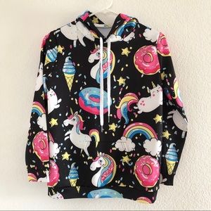 NWOT All Over Print Unicorn Cat Donut Graphic Hoodie Youth Size 12 XXL